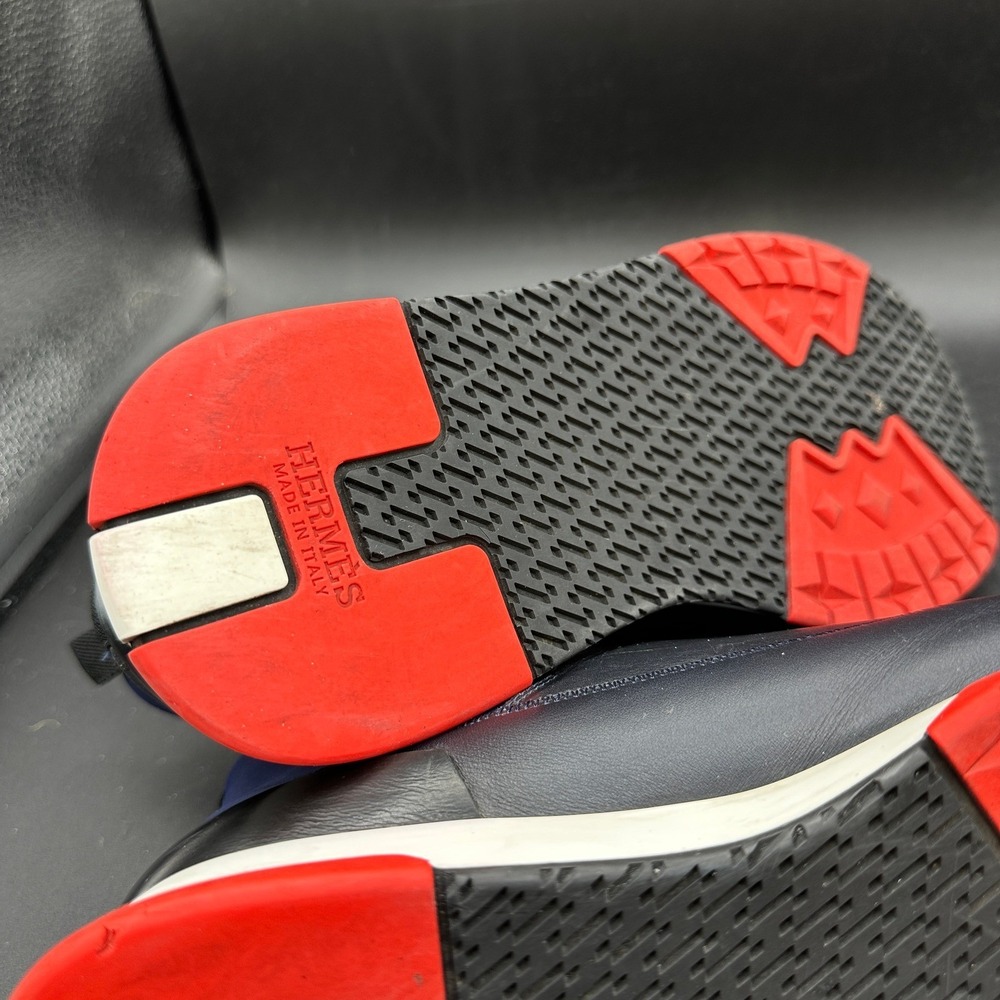 Hermès Blue Sneakers Us Sz 8 EU Sz 41.5  Stadium‎ Low Top Marine Blue w/ Red - Picture 6 of 9
